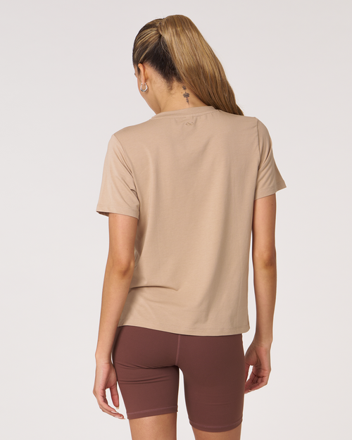 Rebody Active Rebody Essentials Short Sleeve Top In Sand