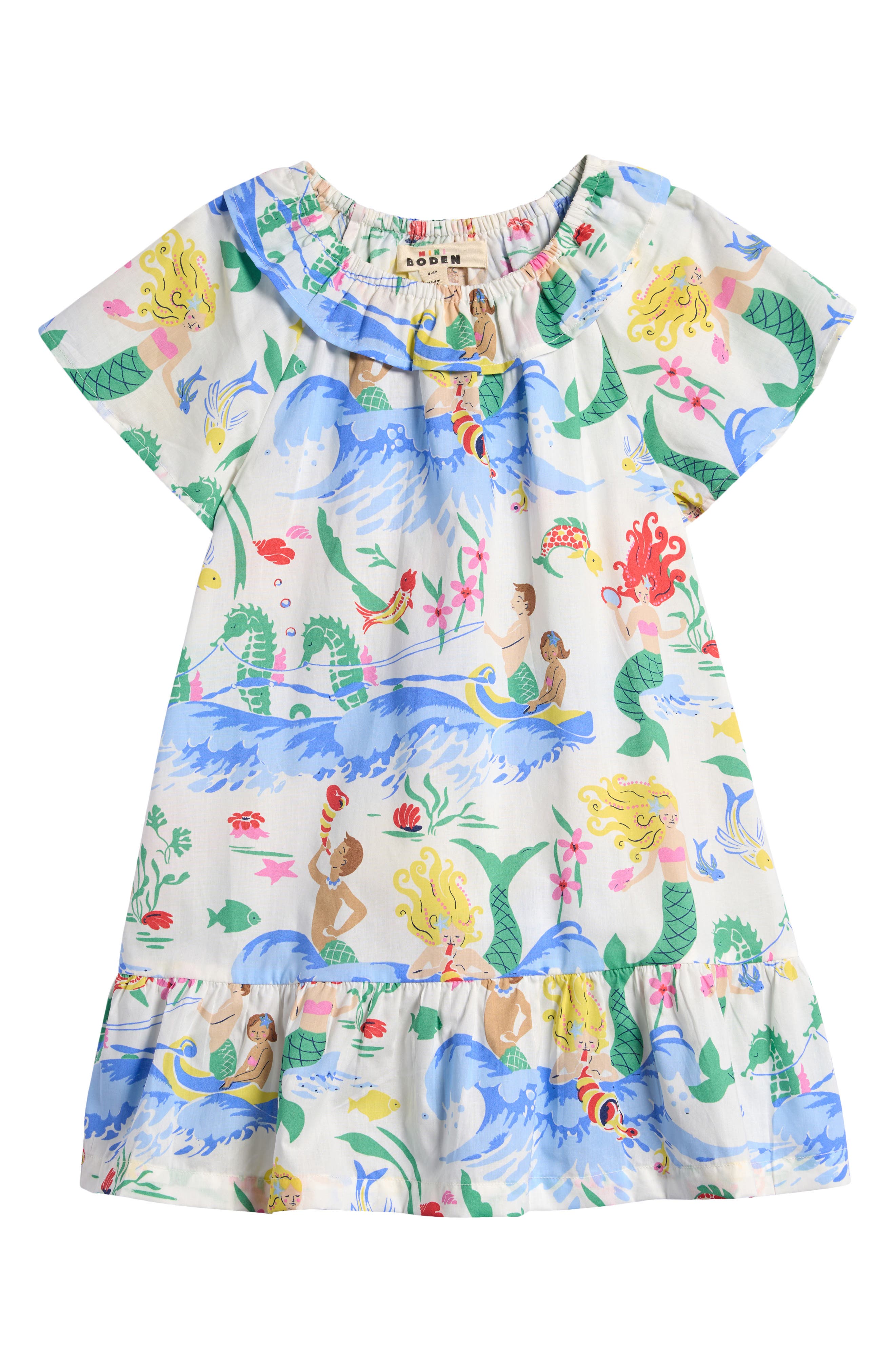 Mini Boden Kids' Mermaid Print Ruffle Cotton Jersey Dress | Nordstrom