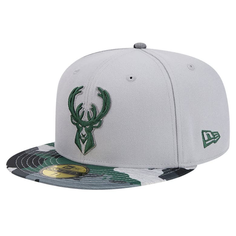 Shop New Era Gray Milwaukee Bucks Active Color Camo Visor 59fifty Fitted Hat