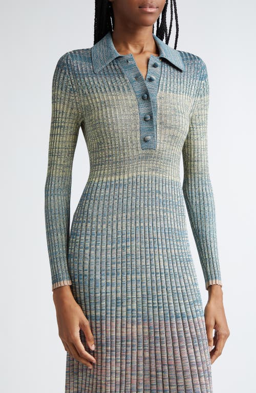 Shop Zimmermann Long Sleeve Mouliné Rib Polo Sweater Dress In Teal Multi