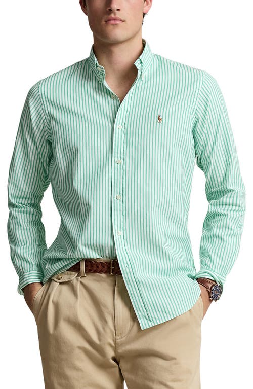 Polo Ralph Lauren Stripe Stretch Cotton Oxford Button-down Shirt In Green