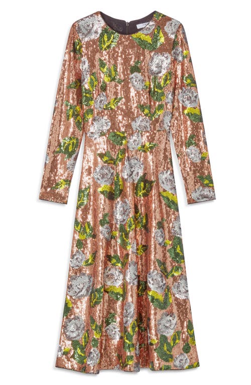 Shop Lk Bennett Marcel Floral Sequin Long Sleeve Midi Dress In Rose Multi