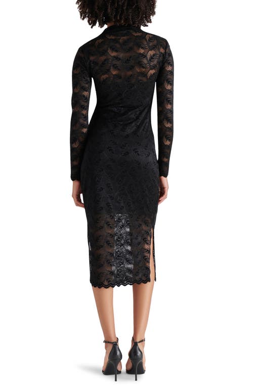 Shop Steve Madden Floral Stretch Lace Long Sleeve Body-con Midi Dress In Black