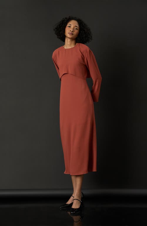 Shop Luxely Long Sleeve Georgette Midi Dress In Picante