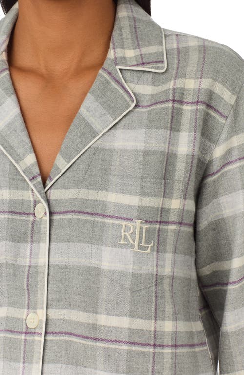 Shop Lauren Ralph Lauren Print Cotton Blend Pajamas In Grey Plaid