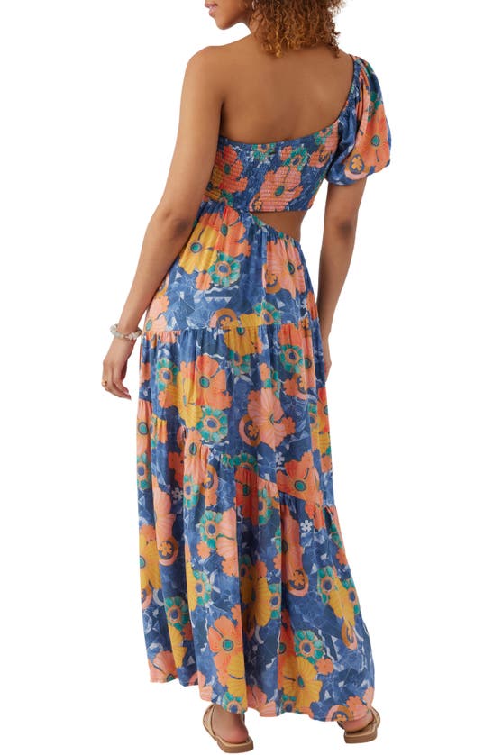 Shop O'neill Aya Floral One-shoulder Cutout Maxi Dress In Blue Multi