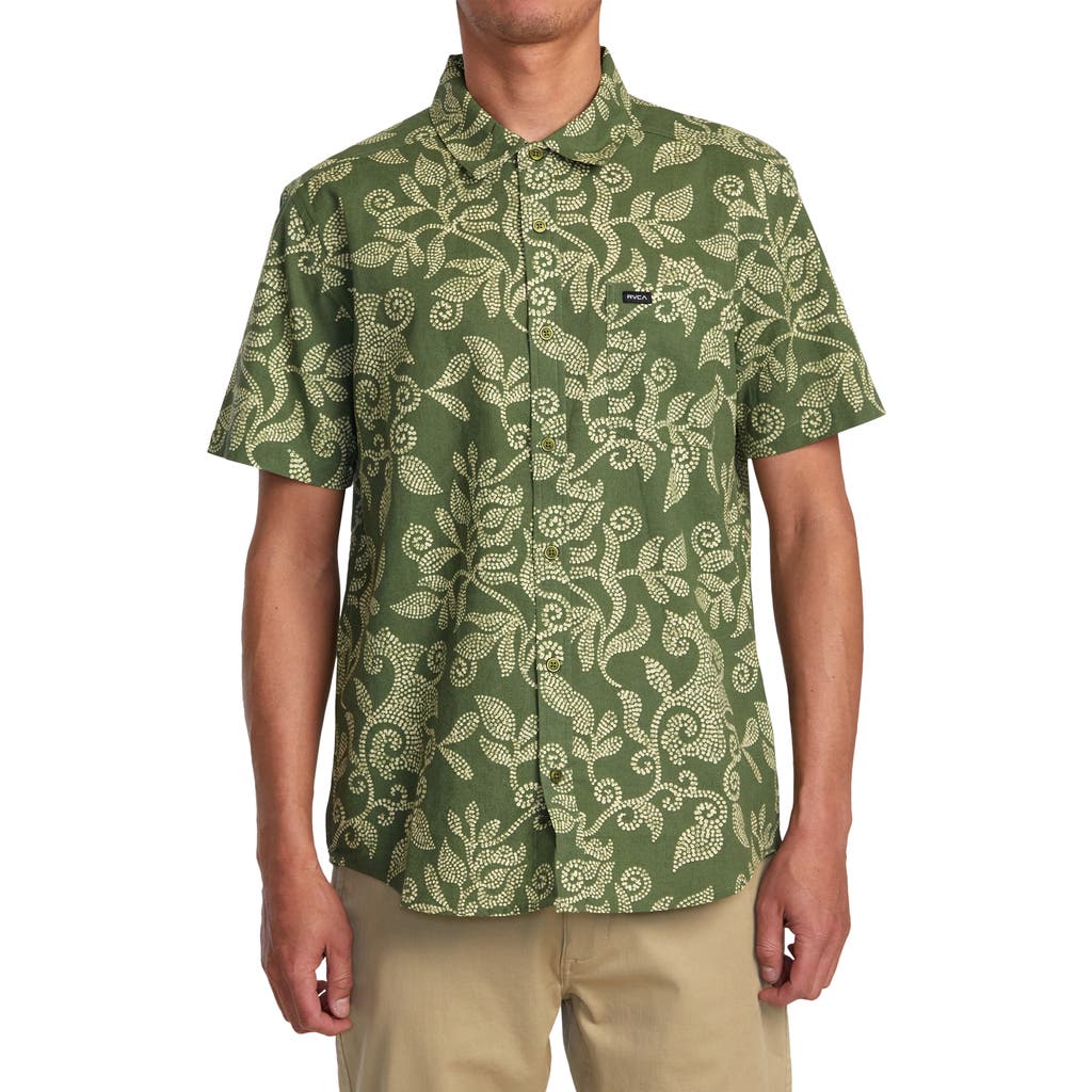 Rvca Rvgazi Floral Short Sleeve Button-up Shirt In Surplus