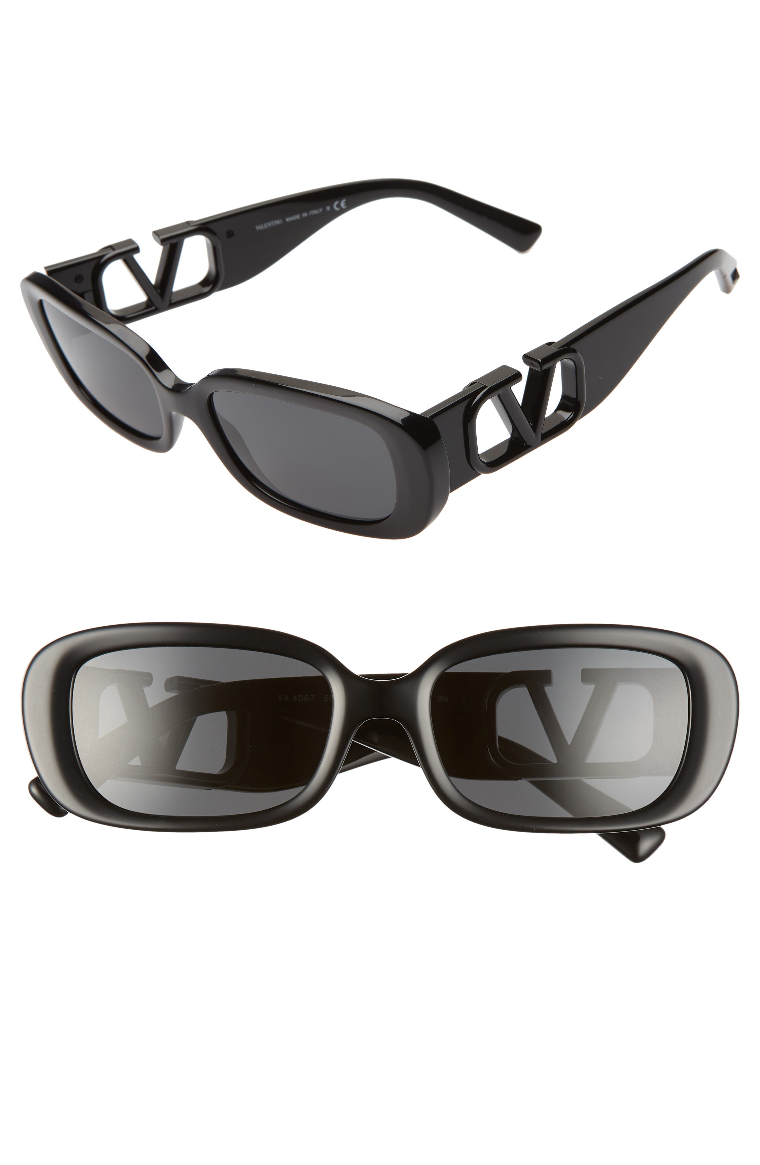 EAN 8056597109840 product image for Women's Valentino 53Mm Polarized Rectangle Sunglasses - Black/ Smoke Solid | upcitemdb.com