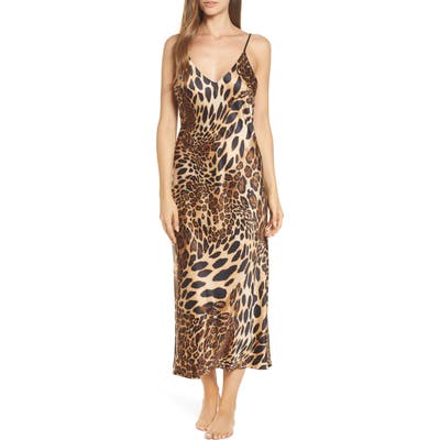 Natori Leopard Print Satin Nightgown, Brown