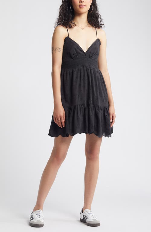 Eyelet Babydoll Minidress in Black Night