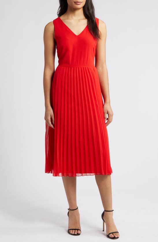 Shop Sam Edelman V-neck Accordion Pleat Dress In Coral