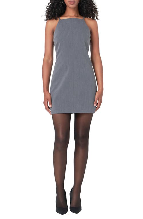 Shop Endless Rose High Square Neck Stretch Minidress In Grey