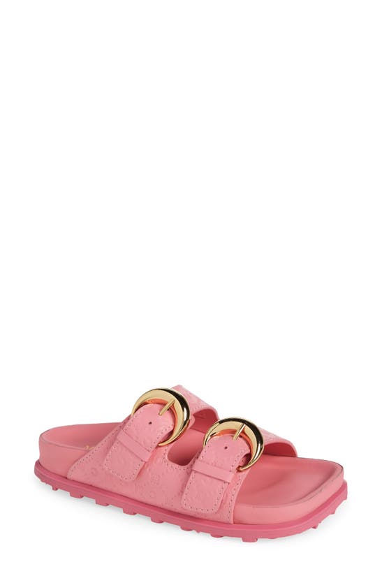 Marine Serre Faux Fur Lined Square Toe Slide Sandal In Pink