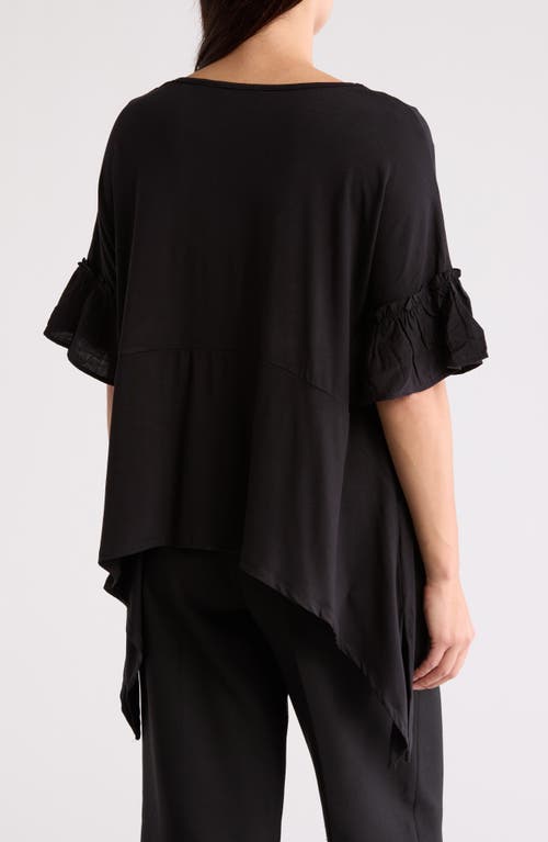 Patrizia Luca Ruffle Short Sleeve Sharkbite Hem Top In Black