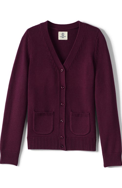 Shop Lands' End School Uniform Girls Cotton Modal Button Front Cardigan Sweater In Burgundy