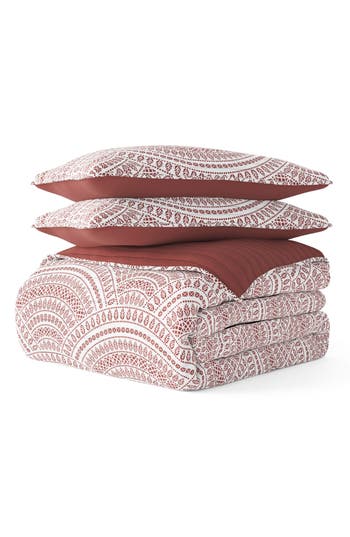 Shop Homespun 3-piece Reversible Scallop Print Quilt Set In Terracotta