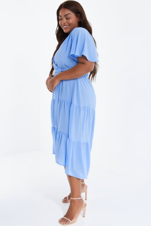 Shop Quiz Crepe Tiered Wrap Dip Hem Dress In Blue