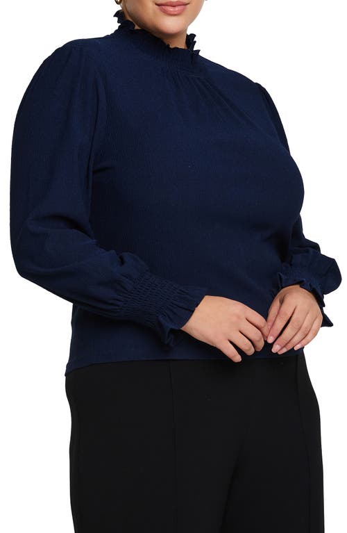 Shop Estelle Zinnia Shirred Long Sleeve Top In Navy