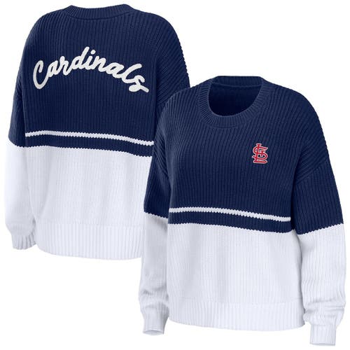 Women's WEAR by Erin Andrews Navy/White St. Louis Cardinals Chunky Pullover Sweatshirt