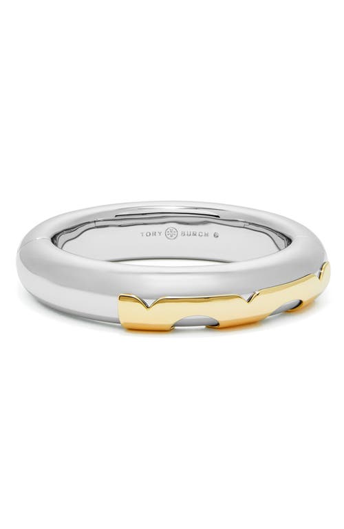 Shop Tory Burch Essential Two Tone Bangle Bracelet In Tory Gold/tory Silver