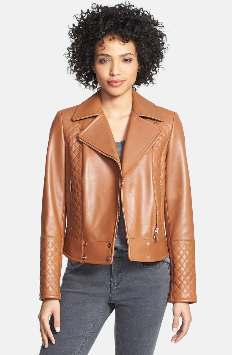 Quilt Detail Asymmetrical Leather Moto Jacket