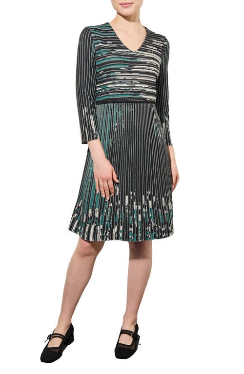 Stripe Jacquard Sweater Dress in Jewel-Green/Champagne/Black