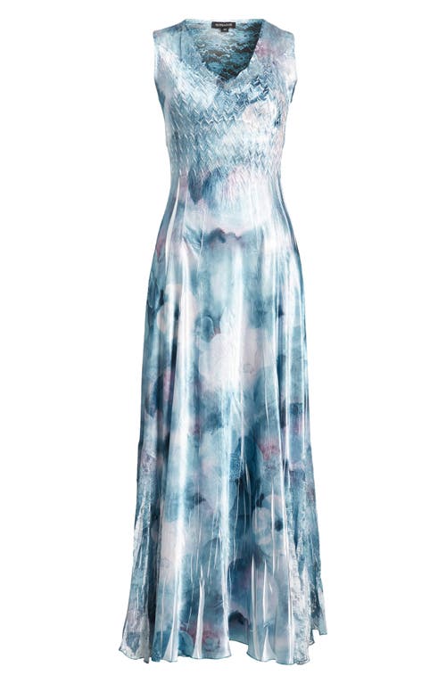 Shop Komarov Charmeuse & Chiffon Maxi Cocktail Dress In Everglade Sky