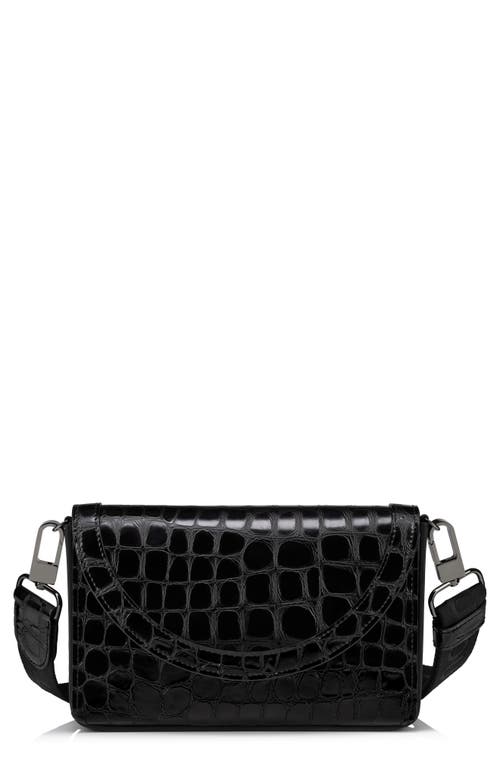 Shop Christian Louboutin Explorafunk Croc Embossed Leather Wallet On A Strap In Cm53 Black/black