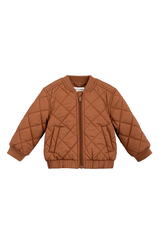 Miles Baby Kids' Quilted Organic Cotton Zip-up Bomber Jacket In Brown