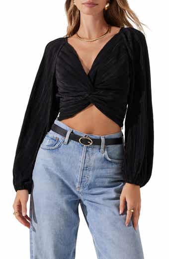 AsYou satin ruched bust long sleeve crop top in black - part of a set -  ShopStyle
