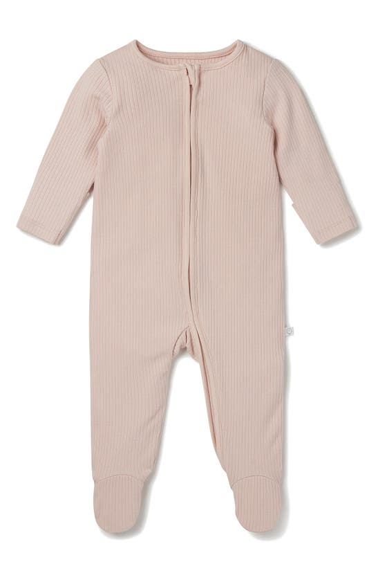 Mori Rib Fitted One-piece Footie Pajamas In Ribbed Blush