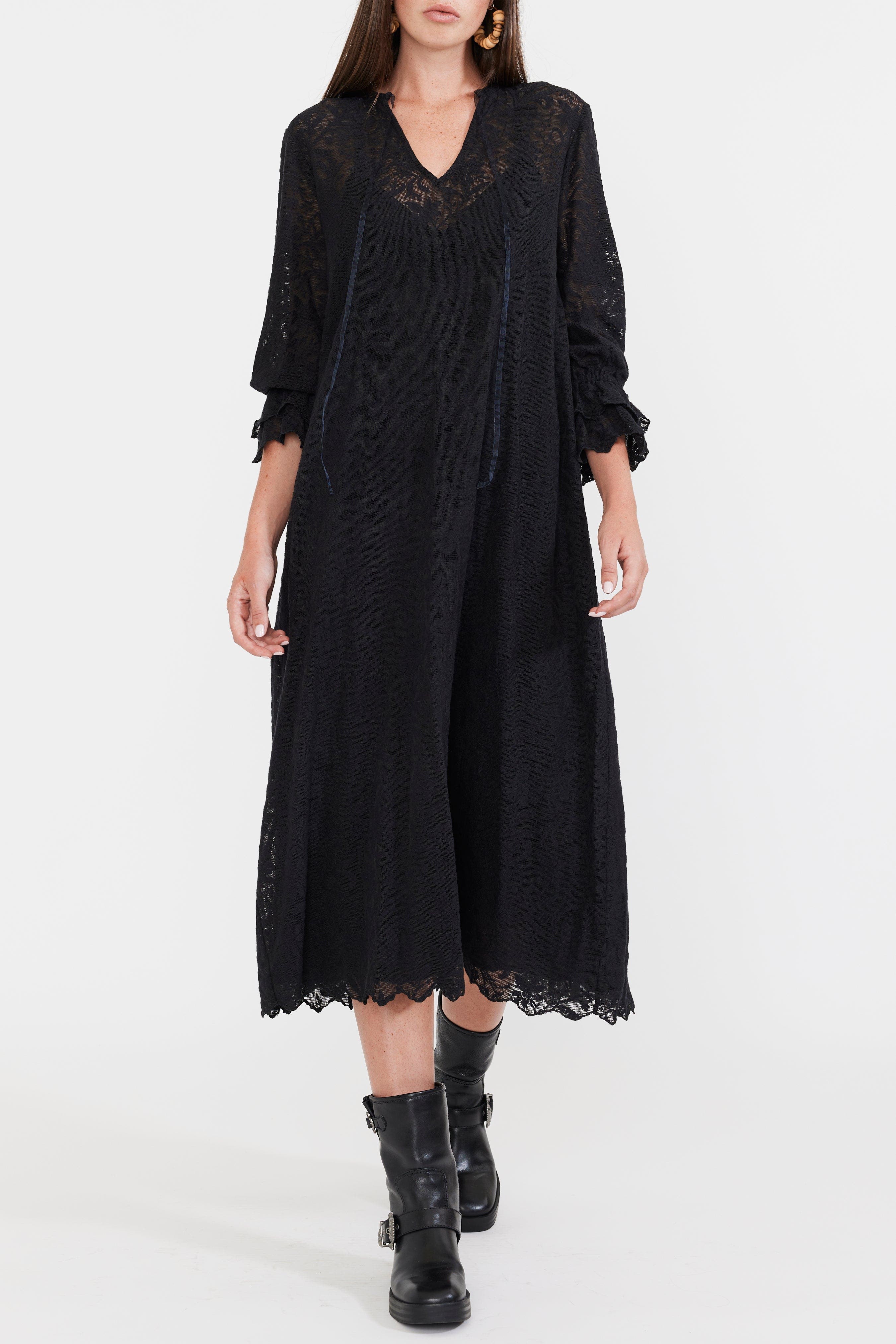 Eddy Penny Midi Dress in Black Lace 