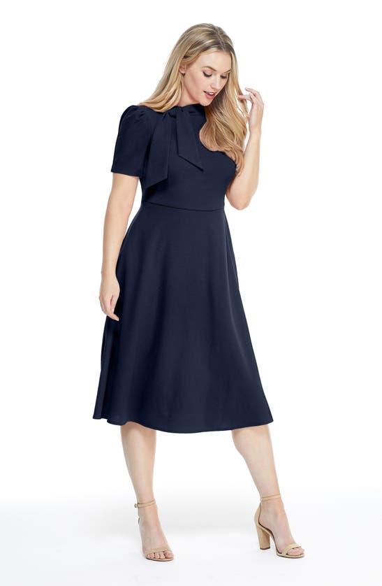 Maggy London Short Sleeve Necktie Midi Dress In Twilight Navy | ModeSens