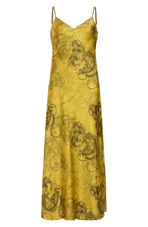 Shop Allsaints Tiana Slim Fit Print Midi Slipdress In Helena Gold Yellow