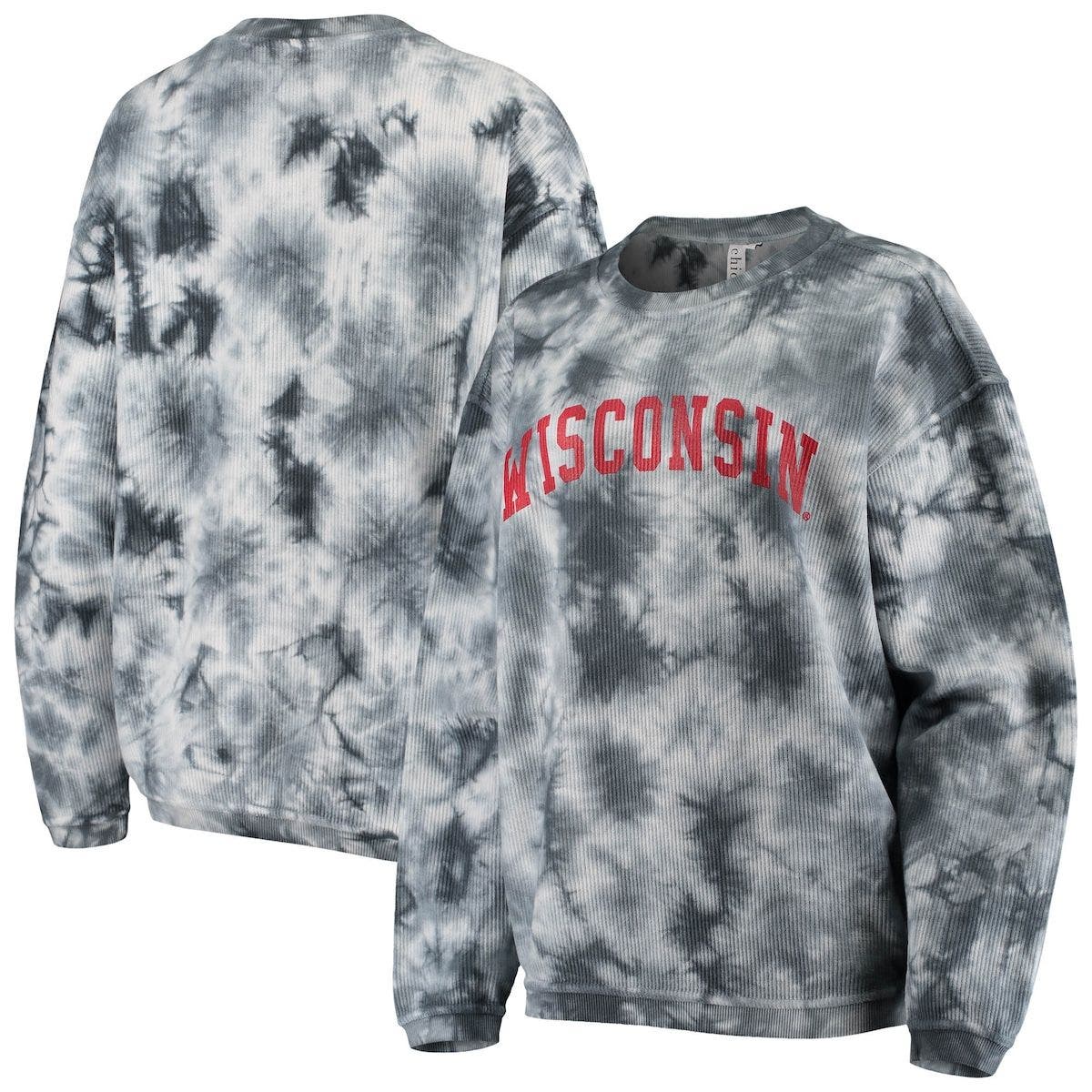 CHICKA-D Women's chicka-d White/Charcoal Wisconsin Badgers Tie Dye Corded Pullover Sweatshirt at Nordstrom
