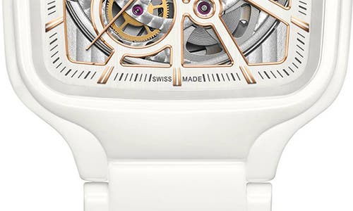 Rado True Square Automatic Open Heart Ceramic Bracelet Watch, 38mm In Light/silver