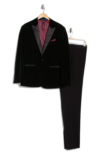 Gino Vitale Slim Fit 2-piece Velvet Suit In Hunter Green