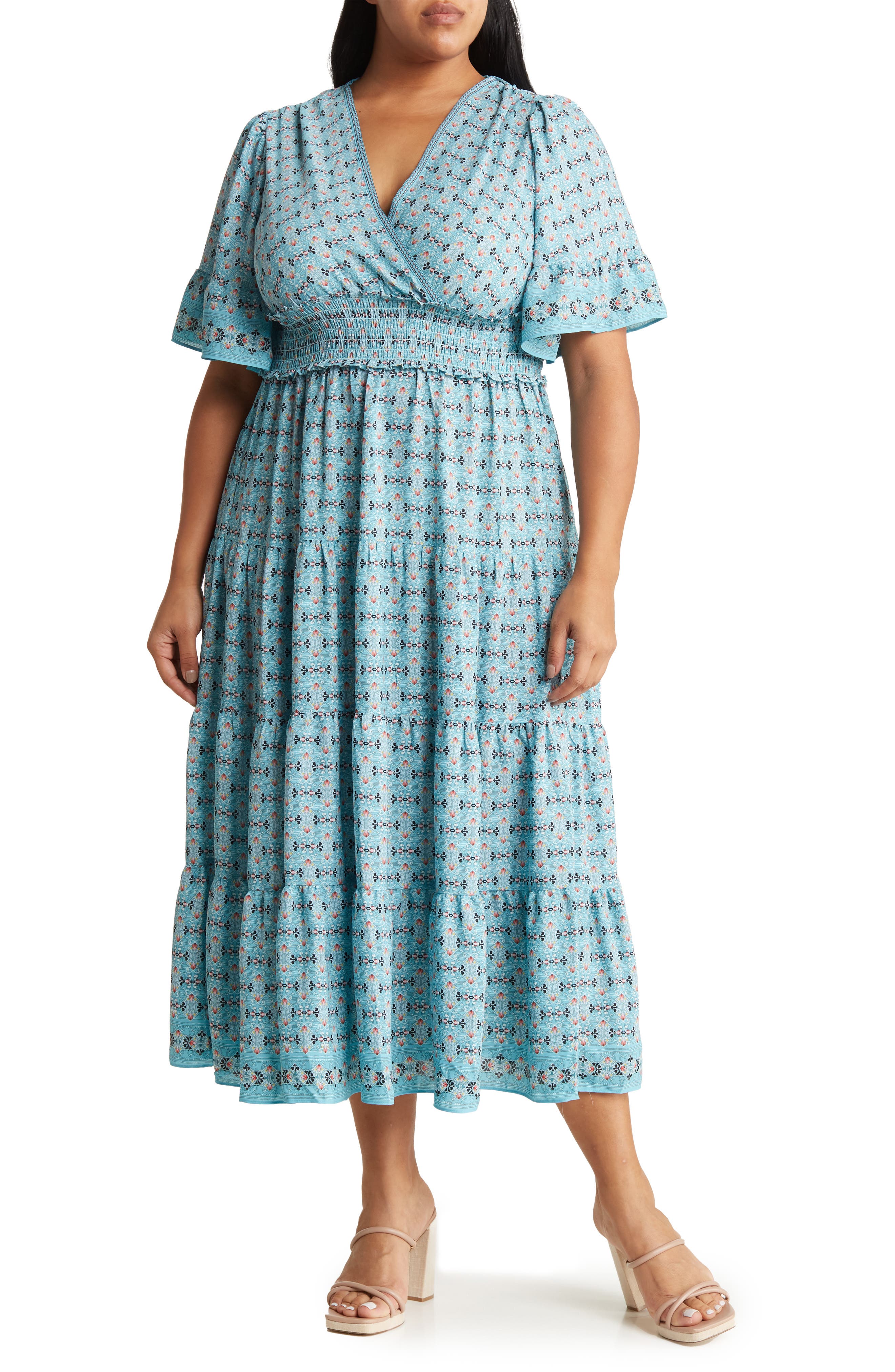 MAX STUDIO Short Sleeve Button Front Maxi Dress