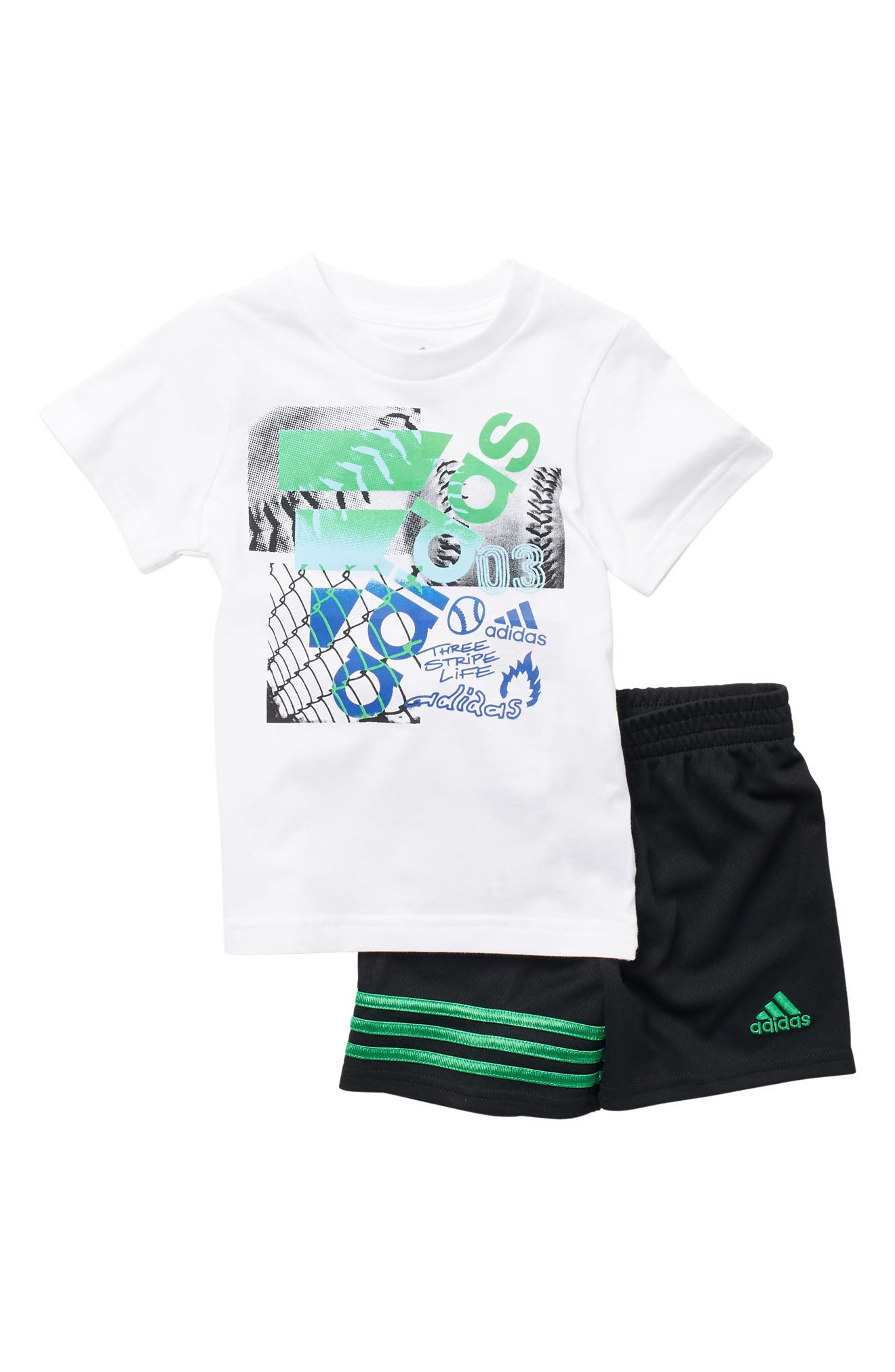 Adidas Originals Badge Of Sport Tee & Shorts Set In Wht W/grn