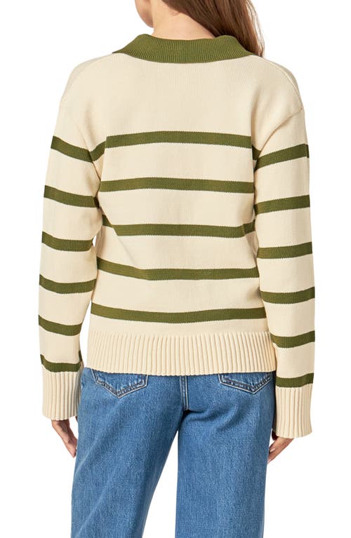 English Factory Stripe Collared Sweater In Cream/olive