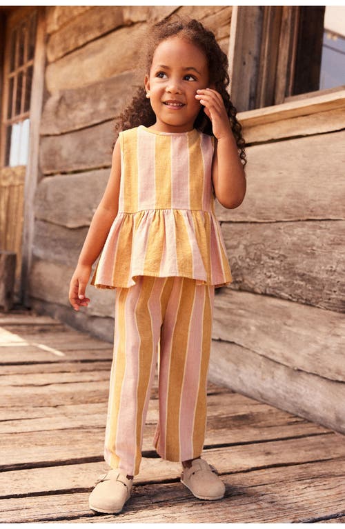 Next Kids' Stripe Sleeveless Cotton & Linen Peplum Top & Pants Set In Ochre Pink Stripe