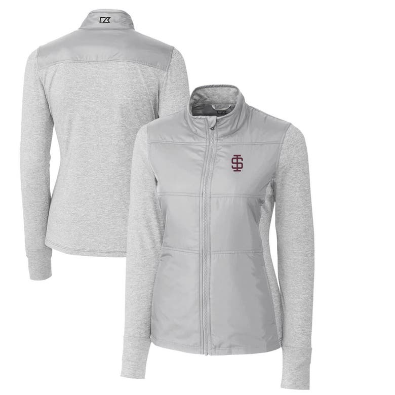 Shop Cutter & Buck Gray Southern Illinois Salukis Vault Stealth Hybrid Quilted Full-zip Jacket