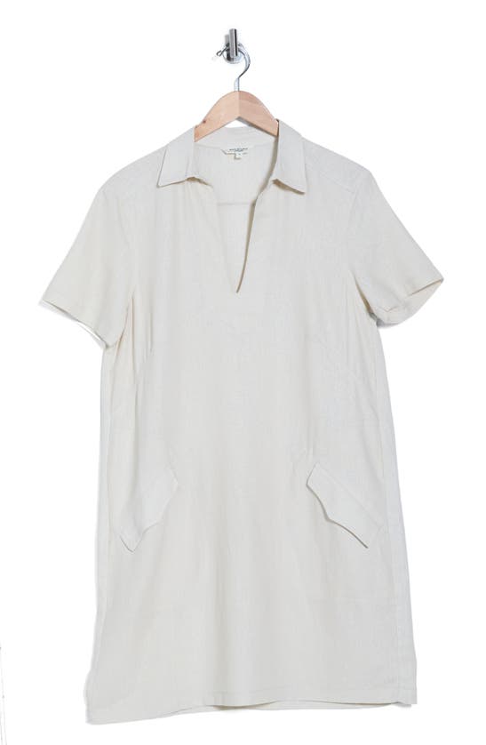 Shop Max Studio Short Sleeve Linen Blend Shift Dress In Natural