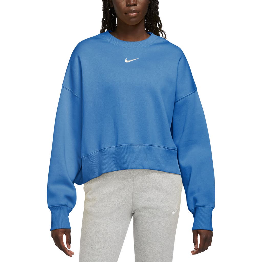 Shop Nike Phoenix Fleece Crewneck Sweatshirt In Star Blue/sail