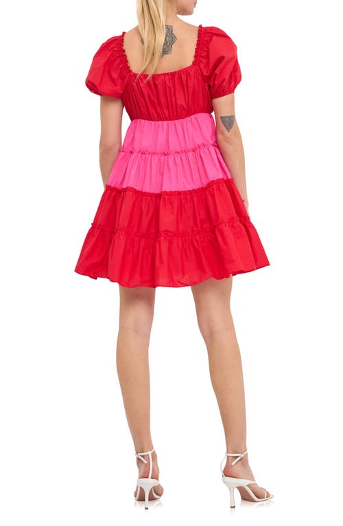 Shop English Factory Colorblock Puff Sleeve Cotton Minidress In Red