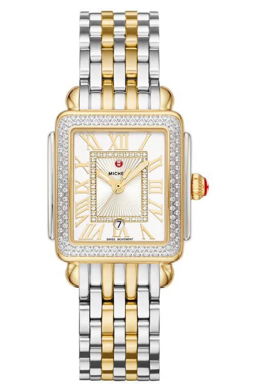 Michele Deco Madison Mid Diamond Bracelet Watch, 29mm X 31mm In Gold/silver