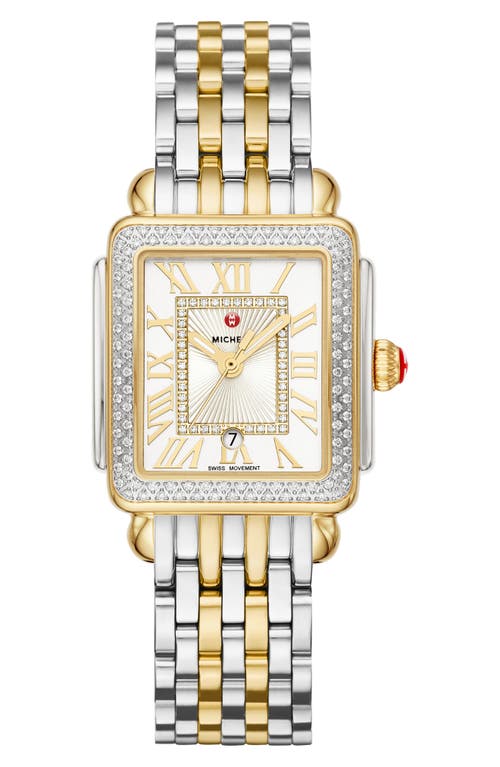 Michele Deco Madison Mid Two-tone Diamond-dial Watch In Gold/silver