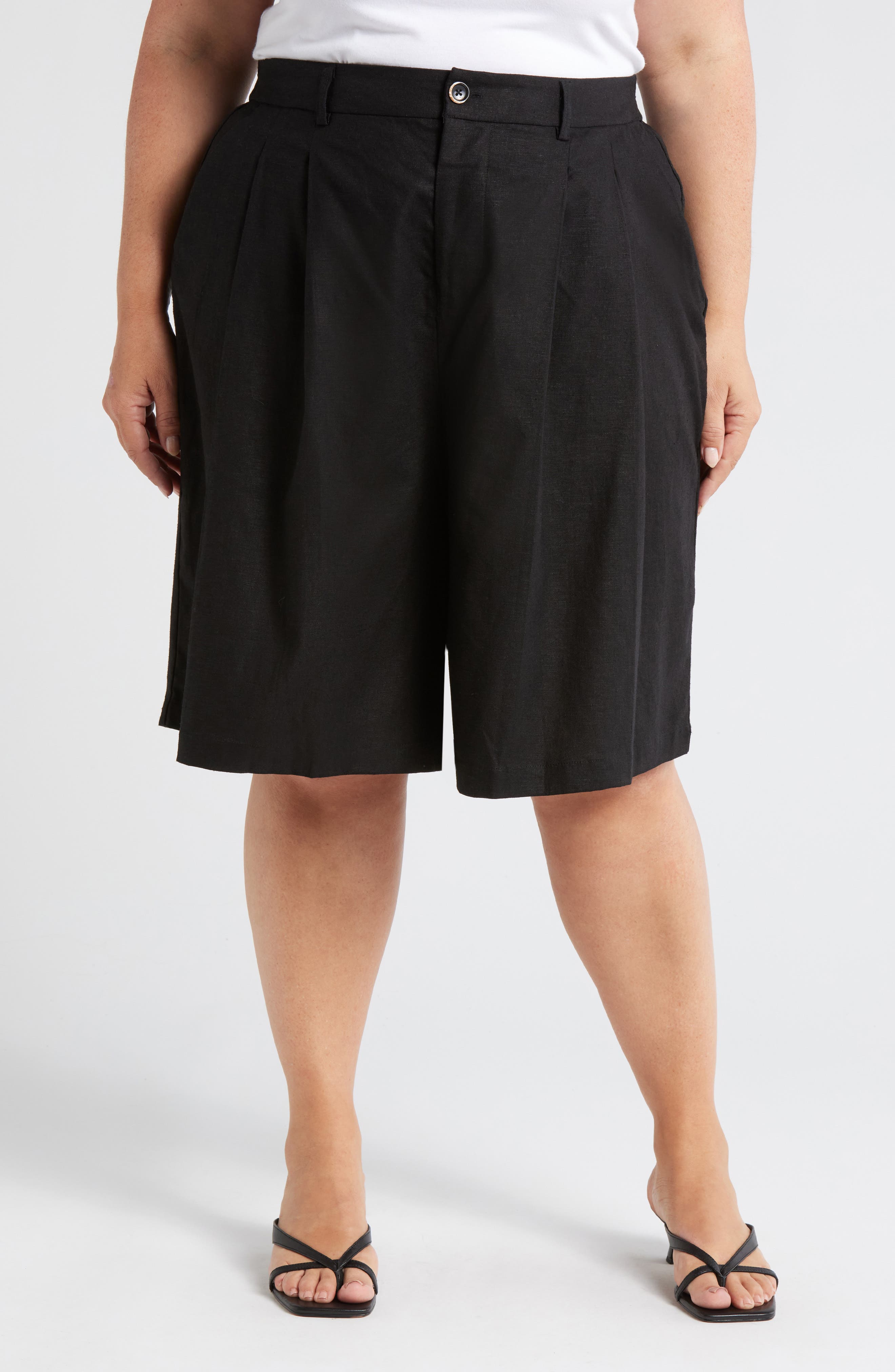 Universal Standard Tailored Linen Blend Shorts in Black Cover