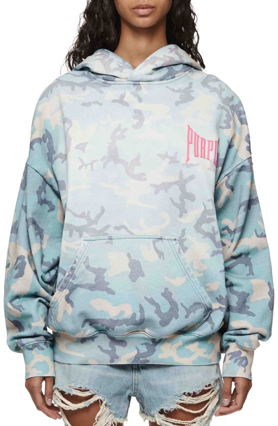 Shop Purple Brand Camo Print Cotton Hoodie In Blue Multi