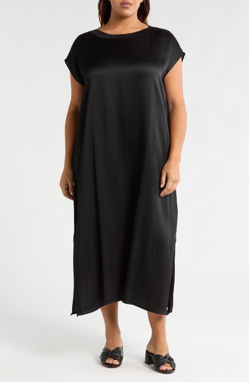 Shop Eileen Fisher Bateau Neck Silk Shift Dress In Black